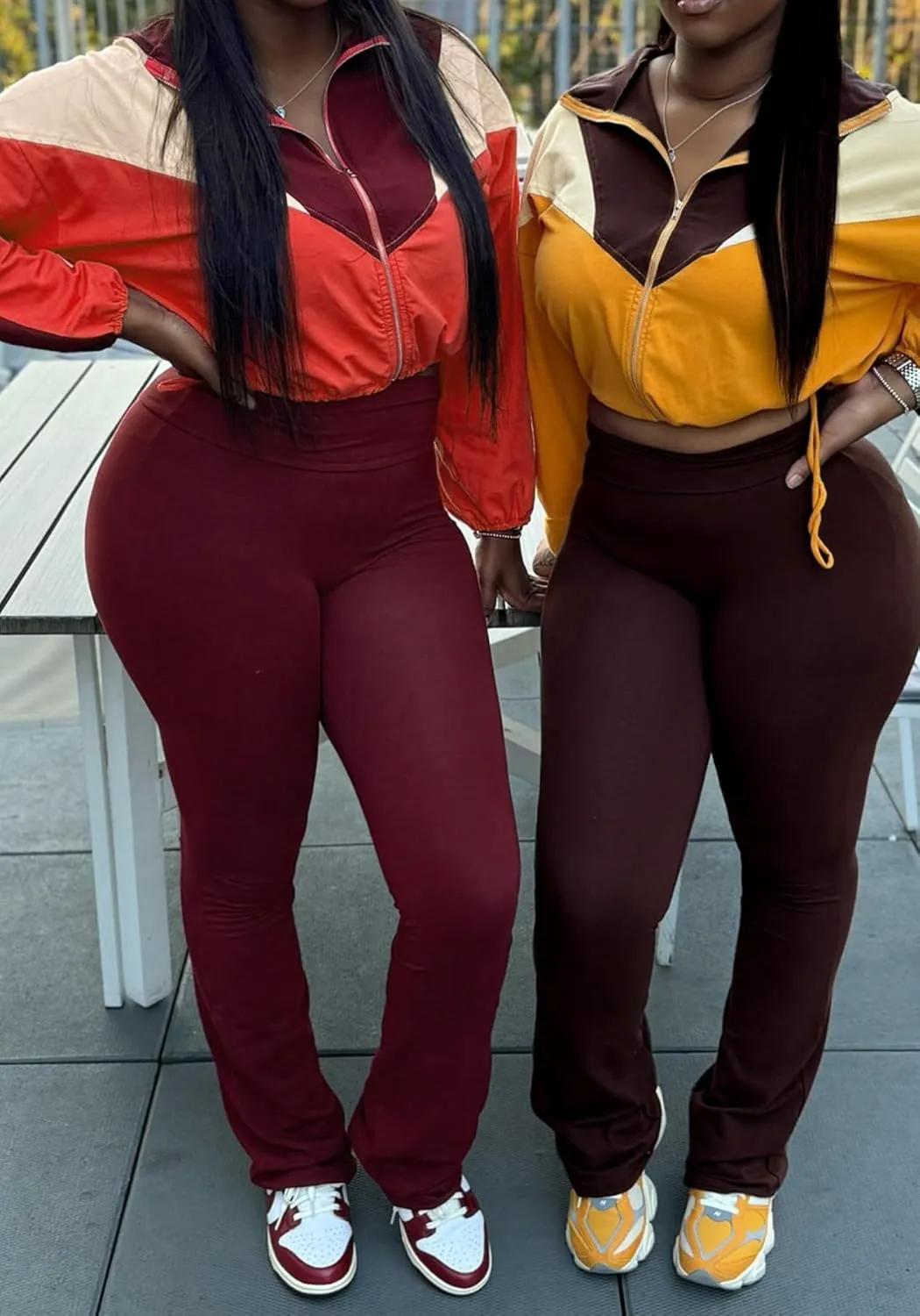 SHINFY Womens Sweatsuits 2 Piece Set Long Sleeve Color Block Cropped Jacket Leggings Pants Jogger Tracksuits Sets
