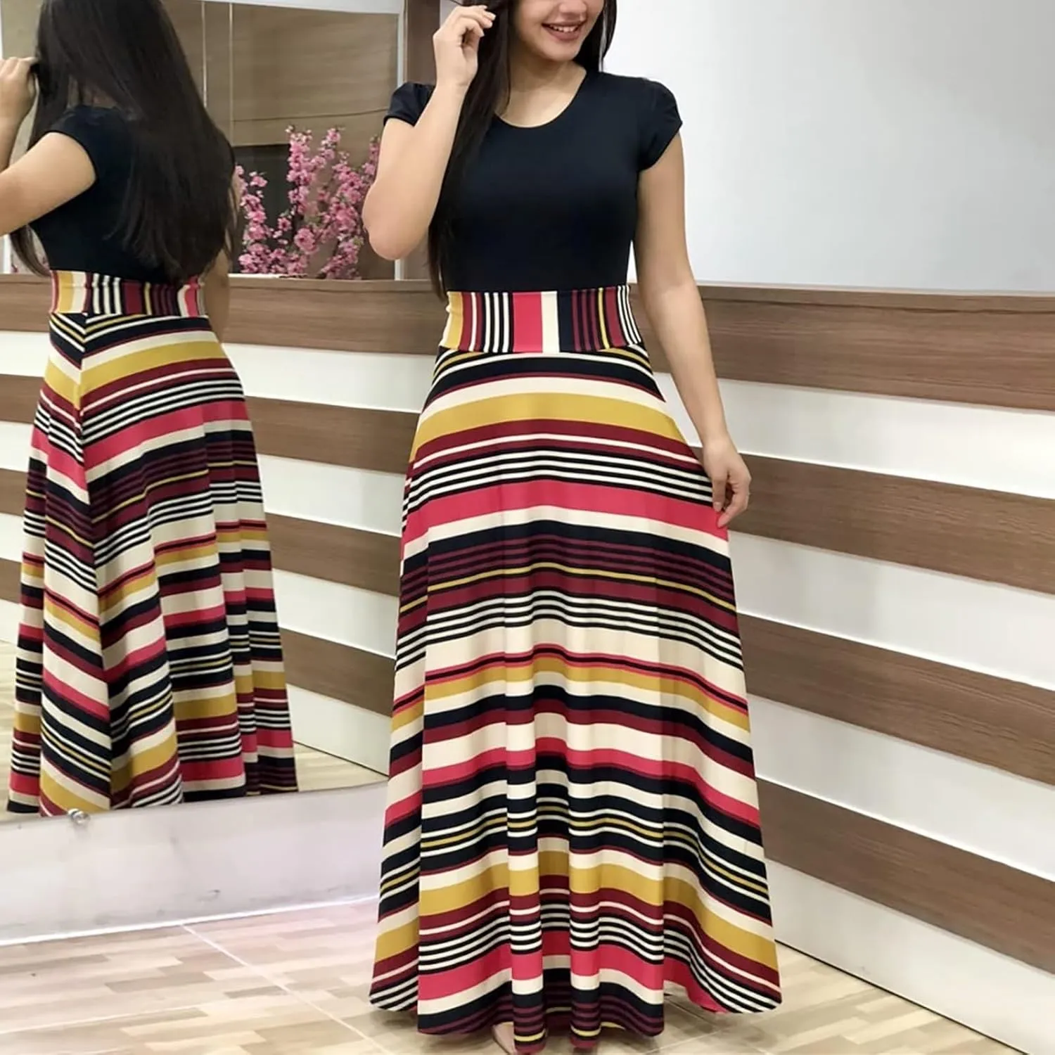 Summer Dresses for Women 2025,Women's Maxi Dress Floral Boho Print Tunic High Waist Elastic Beach Womens Summer Dresses