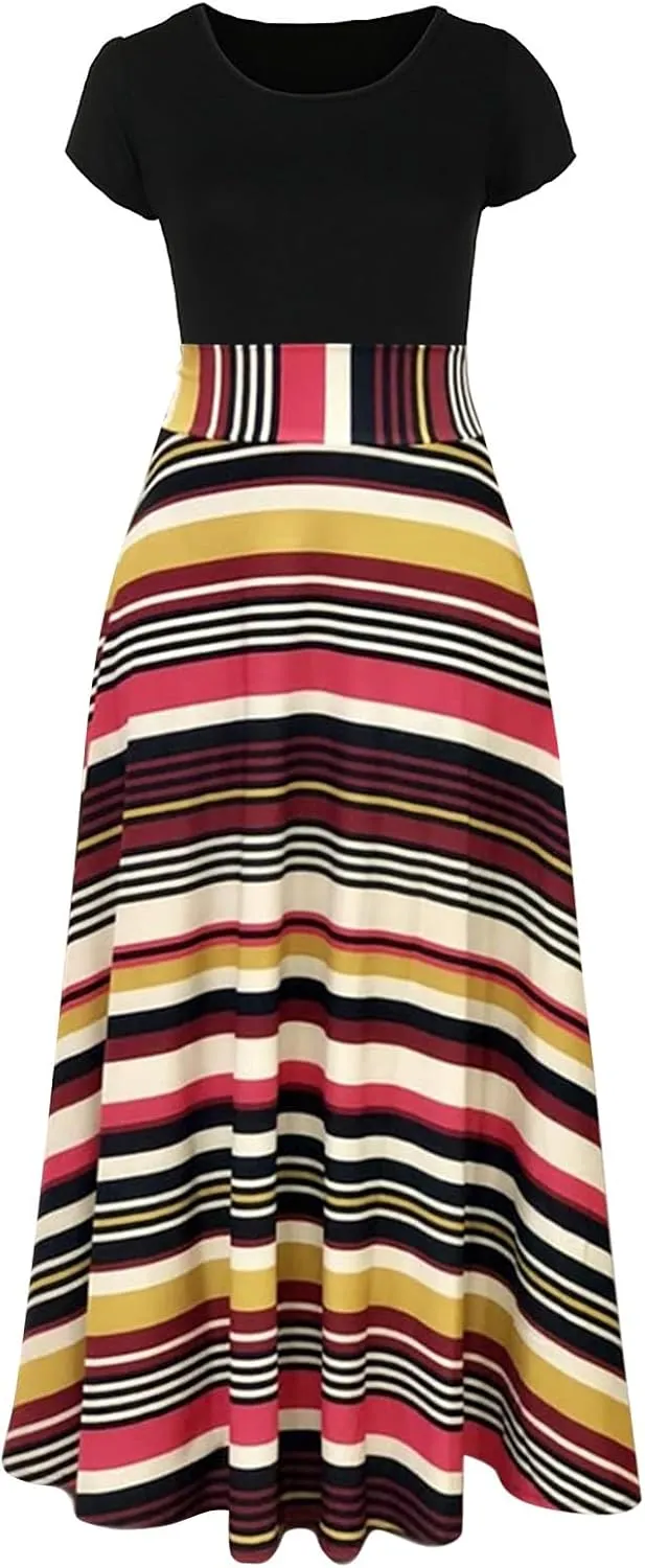 Summer Dresses for Women 2025,Women's Maxi Dress Floral Boho Print Tunic High Waist Elastic Beach Womens Summer Dresses