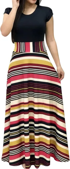 Summer Dresses for Women 2025,Women's Maxi Dress Floral Boho Print Tunic High Waist Elastic Beach Womens Summer Dresses
