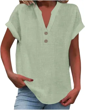 Summer Tops for Women 2025 Trendy Short Sleeve Shirts Casual V Neck Tunic Blouses Beach Vacation Outfits Clothes