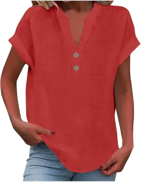 Summer Tops for Women 2025 Trendy Short Sleeve Shirts Casual V Neck Tunic Blouses Beach Vacation Outfits Clothes