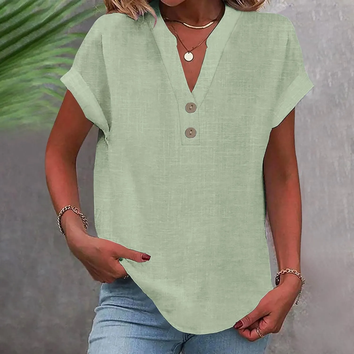 Summer Tops for Women 2025 Trendy Short Sleeve Shirts Casual V Neck Tunic Blouses Beach Vacation Outfits Clothes