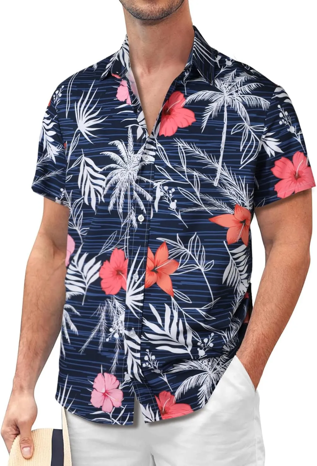Sumolux Mens Hawaiian Floral Shirts Button Down Tropical Holiday Beach Shirts
