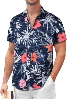 Sumolux Mens Hawaiian Floral Shirts Button Down Tropical Holiday Beach Shirts