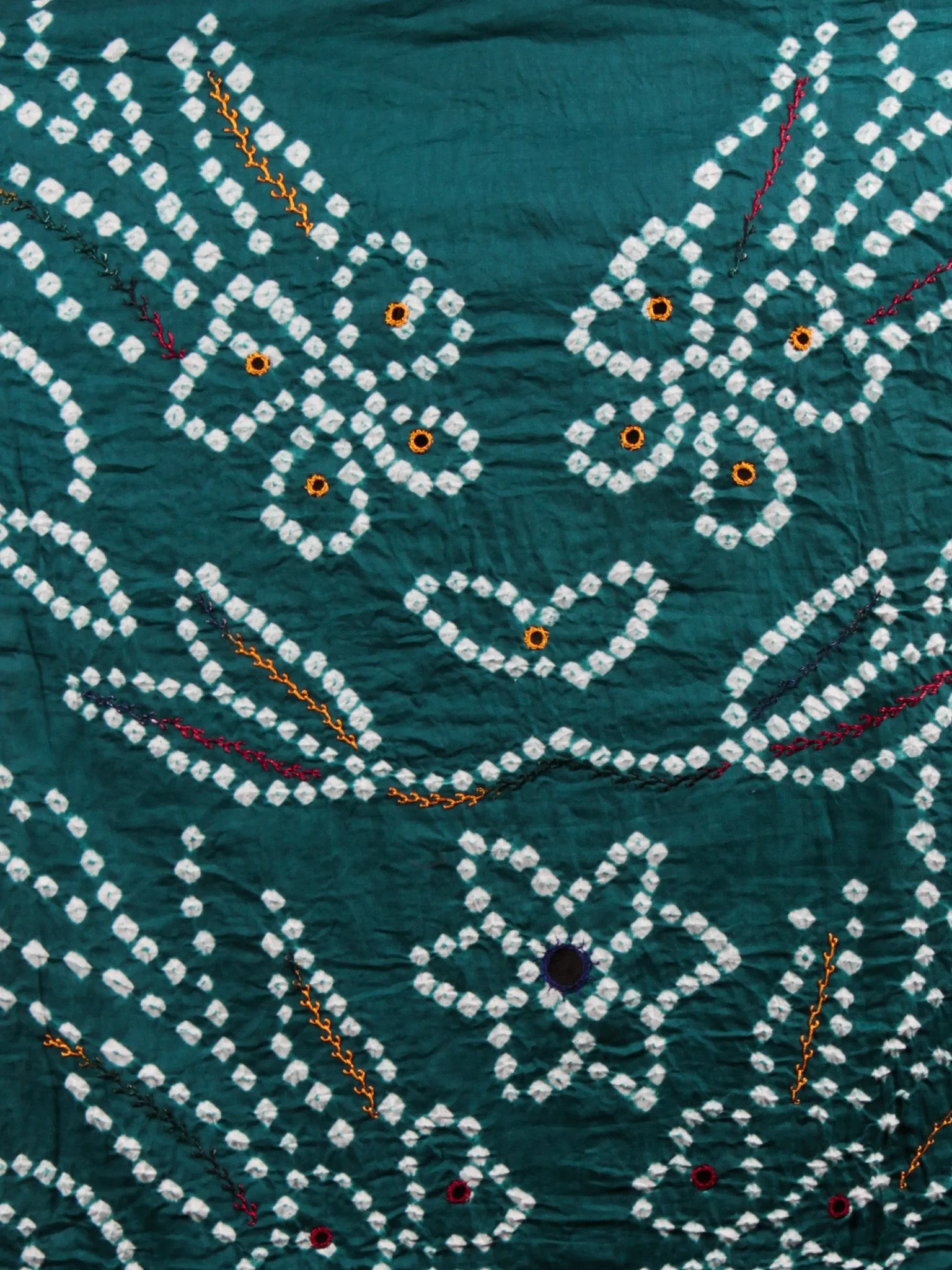 Teal Green Maroon White Hand Tie & Dye Bandhej Suit Salwar Dupatta (Set of 3) With Hand Embroidery & Mirror Work - S16281255