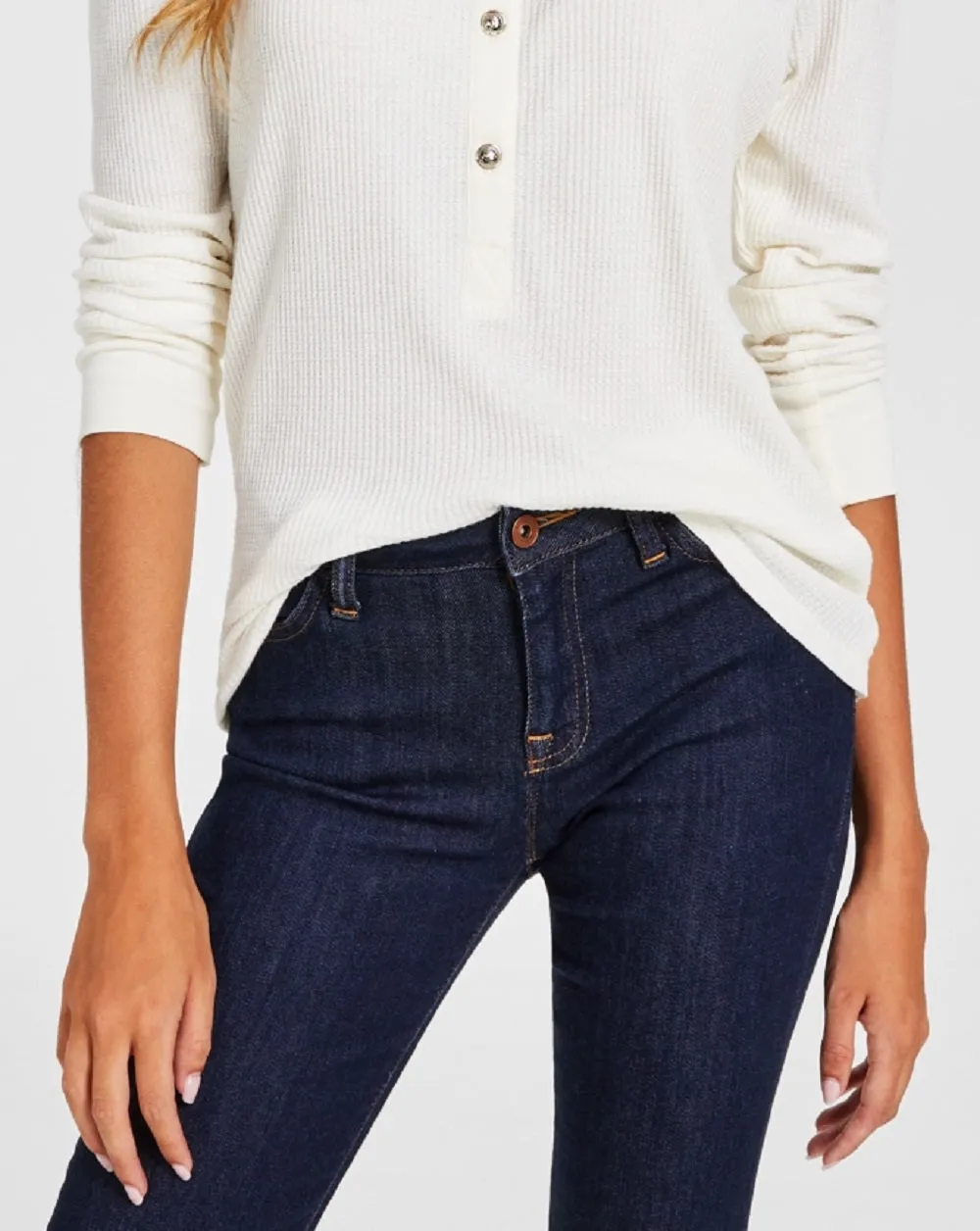 Tommy Hilfiger Women's Faux Suede Trim Henley Top White Size Medium
