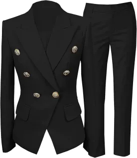 Women's Blazer Suits 2 Piece Solid Work Pant Suit for Women Business Office Lady Suits Sets (Blazer Pants