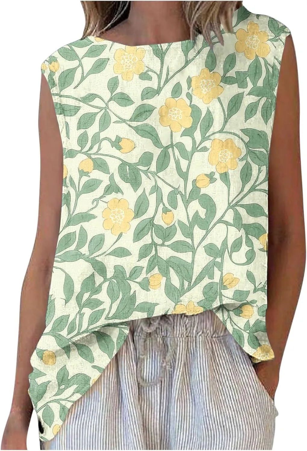 Womens Plus Size Tank Tops Crewneck Floral Graphic Loose Comfy Casual Sleeveless Thin Style Outdoor Walking Vests