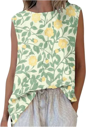 Womens Plus Size Tank Tops Crewneck Floral Graphic Loose Comfy Casual Sleeveless Thin Style Outdoor Walking Vests