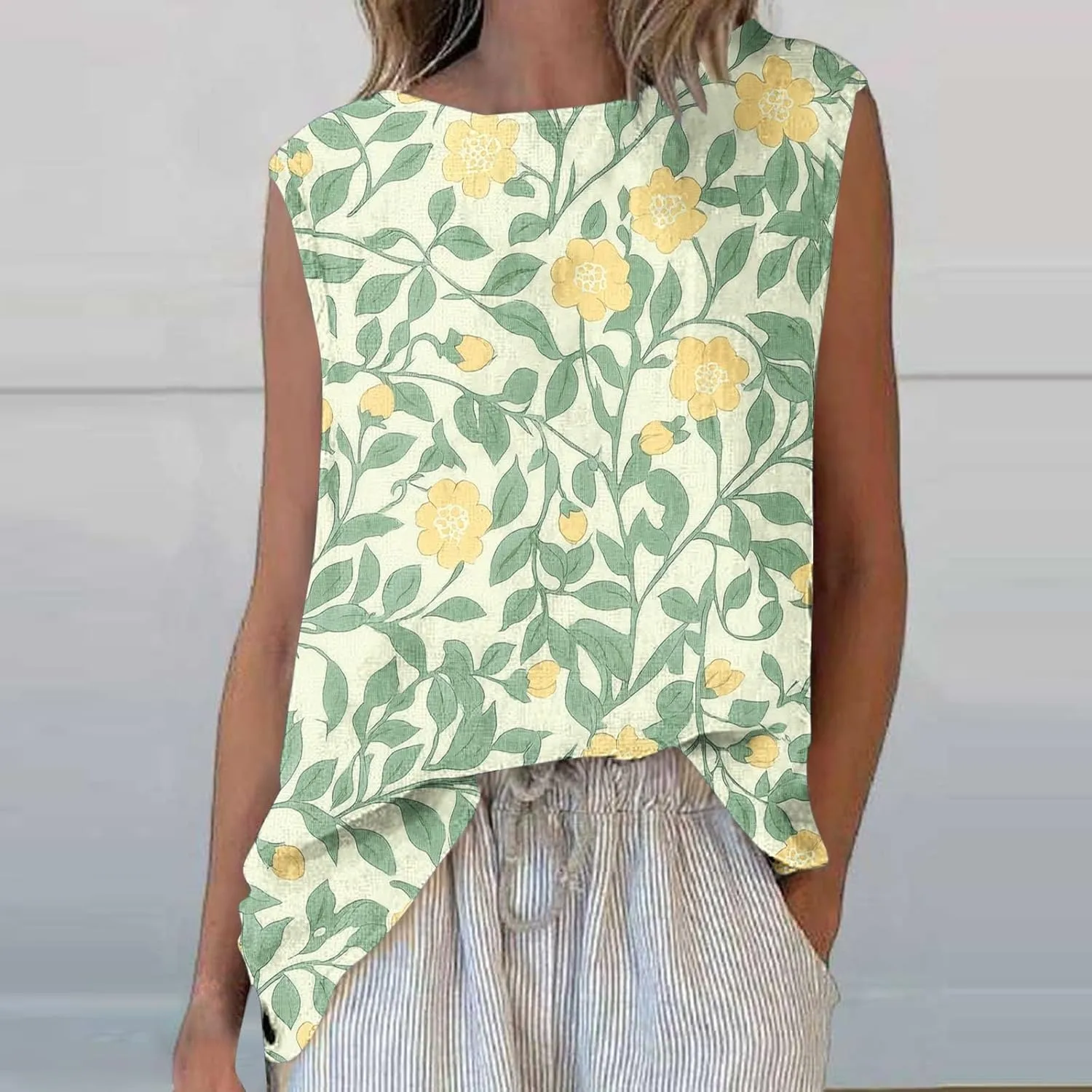 Womens Plus Size Tank Tops Crewneck Floral Graphic Loose Comfy Casual Sleeveless Thin Style Outdoor Walking Vests