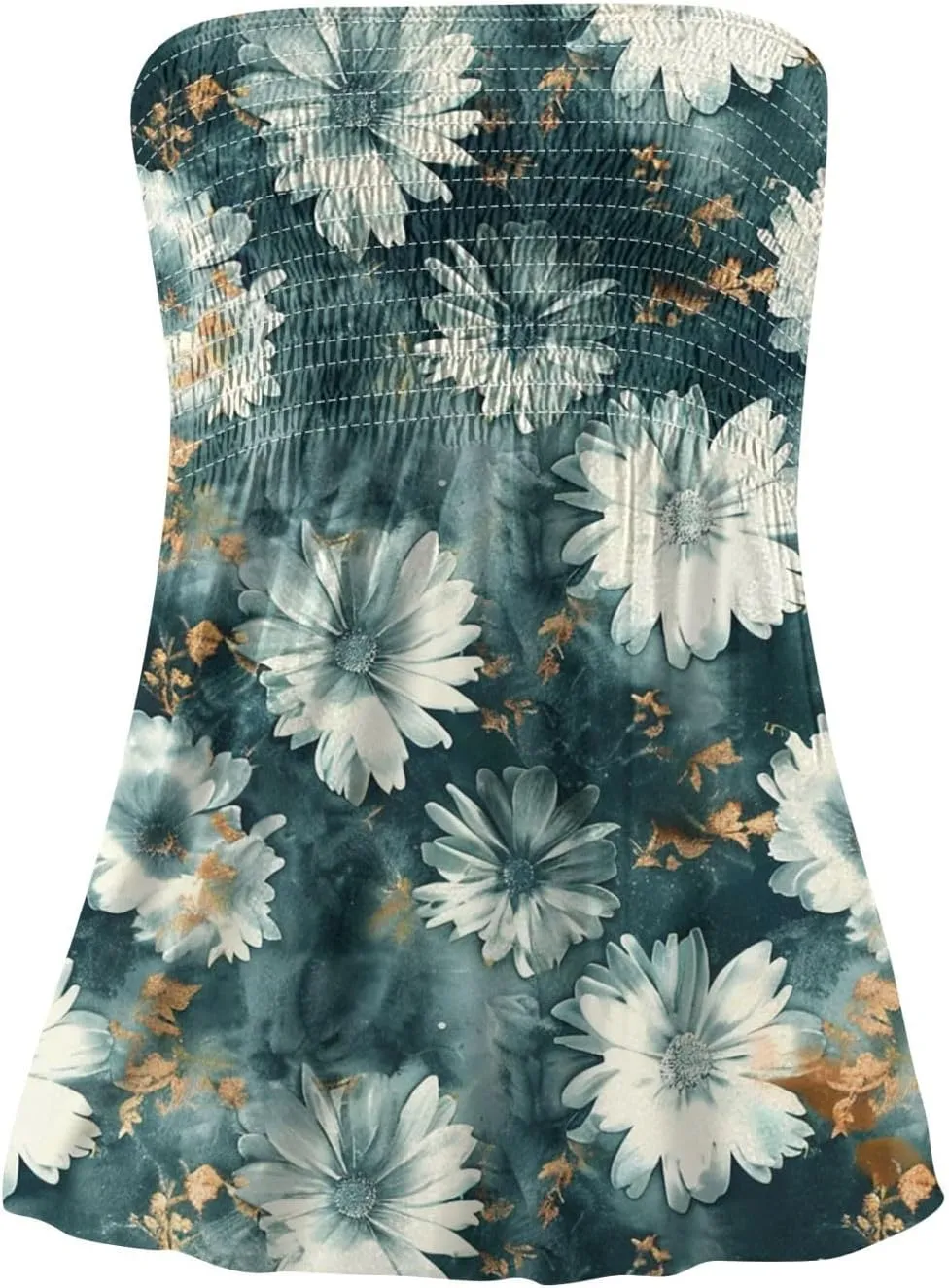 Womens Smocked Strapless Bandeau Tank Tops Floral Tube Tops Backless Bandeau Tunic Tops Sleeveless Shirts