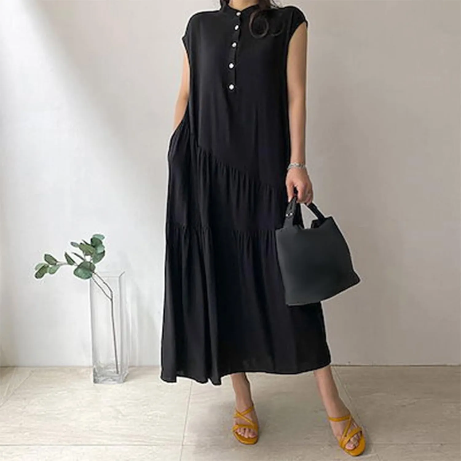 Womens Summer Dresses Boho Casual V Neck Beach Decor Loose Tank Dress Ruffle Flowy Bodycon Dress Spring