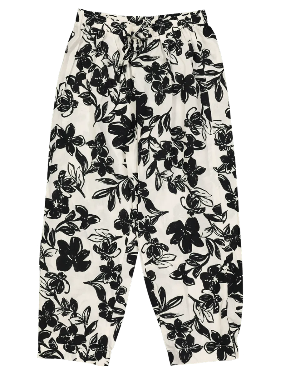 Woven Black And White Floral Pants