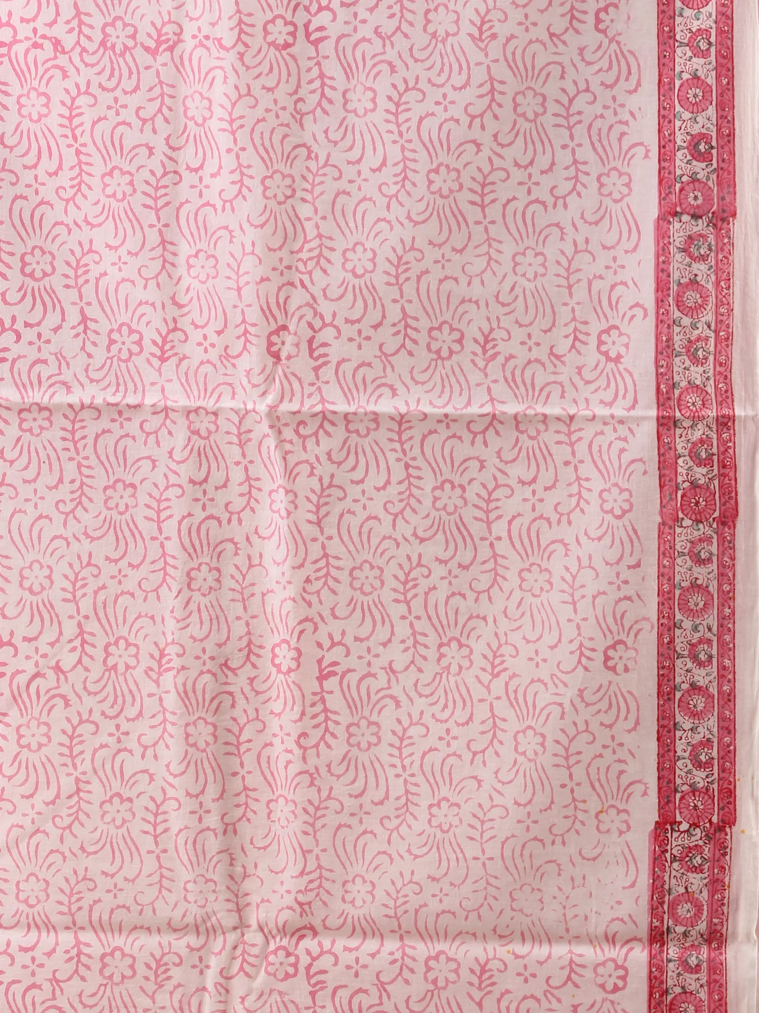 Yellow Pink White Hand Block Printed Cotton Suit-Salwar Fabric With Chiffon Dupatta (Set of 3) - SU01HB444